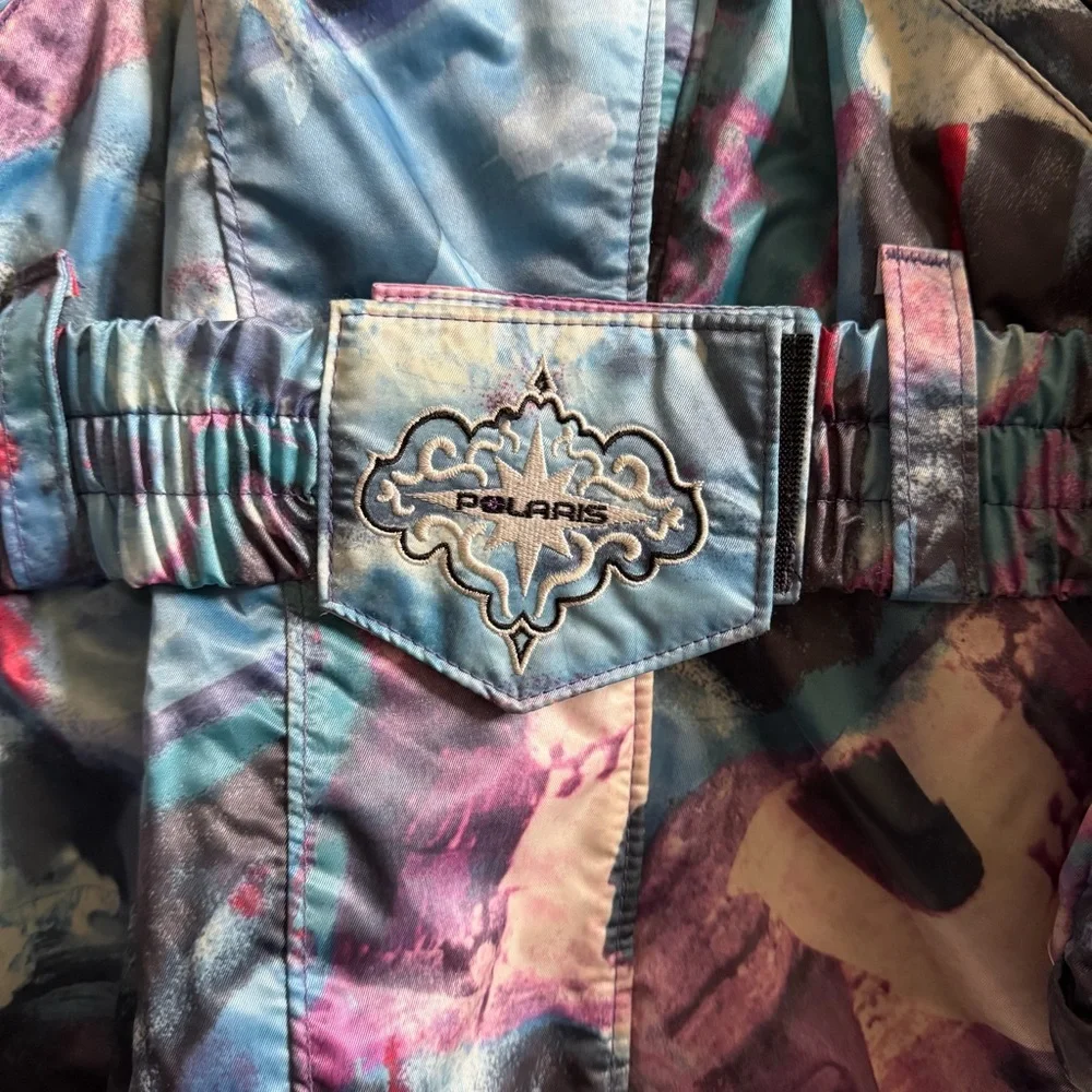 Vintage Polaris Snowmobile Puffer Jacket Thermoloft Abstract Map‎ Print